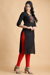 Filiate Women Embroidered Straight Kurta with Round Neck