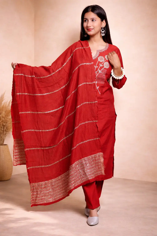 Red Kurta Set with Dupatta for Women | Festive & Traditional Ethnic Wear