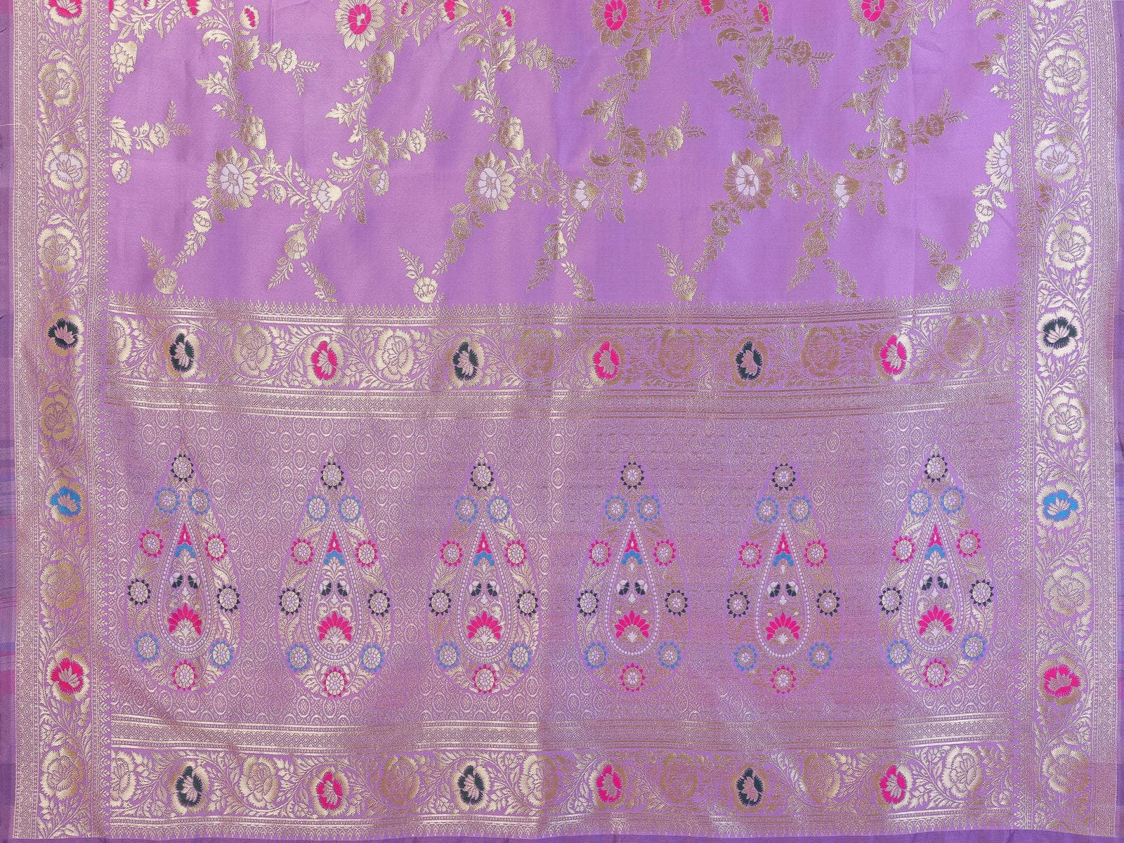 Lavender Golden Weaving Saree with Floral & Paisley Zari Design – Festive & Wedding Wear Saree - Filiate