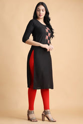 Filiate Women Embroidered Straight Kurta with Round Neck