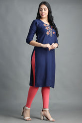 Filiate Women Embroidered Straight Kurta with Round Neck