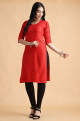 Filiate Red polka dots straight kurta