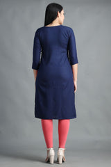 Filiate Women Embroidered Straight Kurta with Round Neck