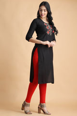 Filiate Women Embroidered Straight Kurta with Round Neck