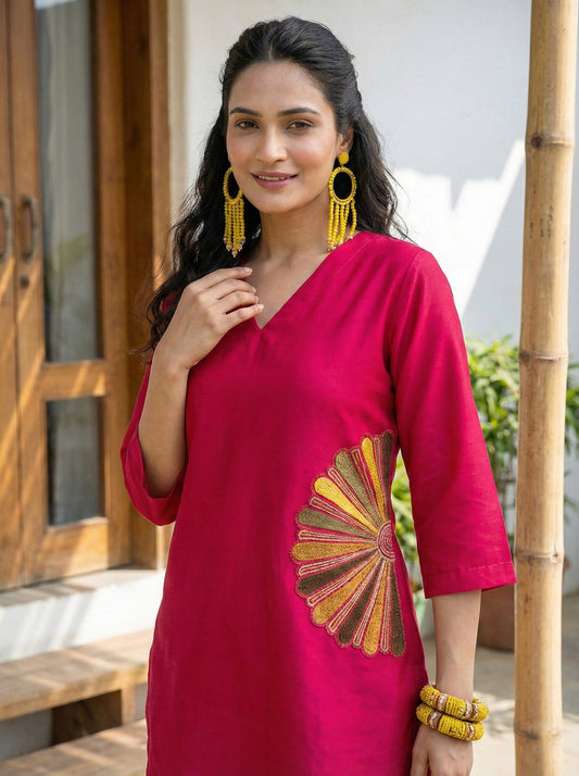 Fuchsia Embroidered Cotton Co-Ord Sets