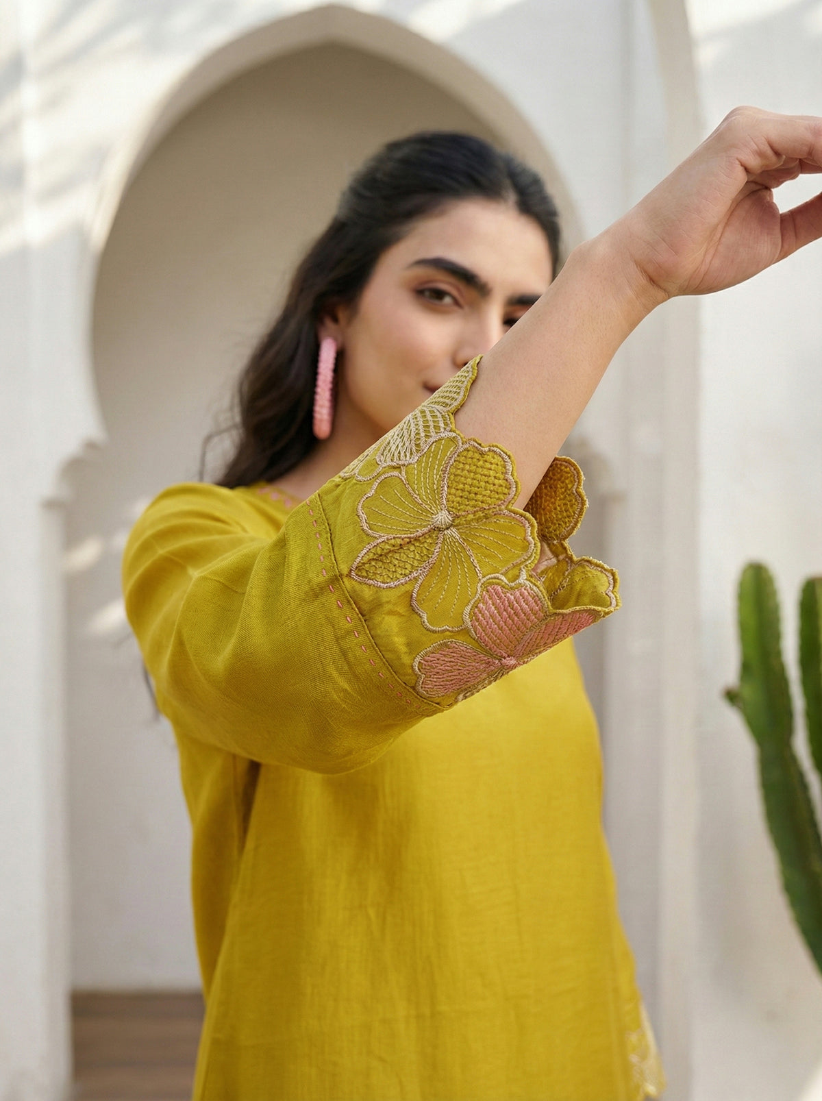 Mustard Yellow Embroidered Cotton Co-Ord Sets