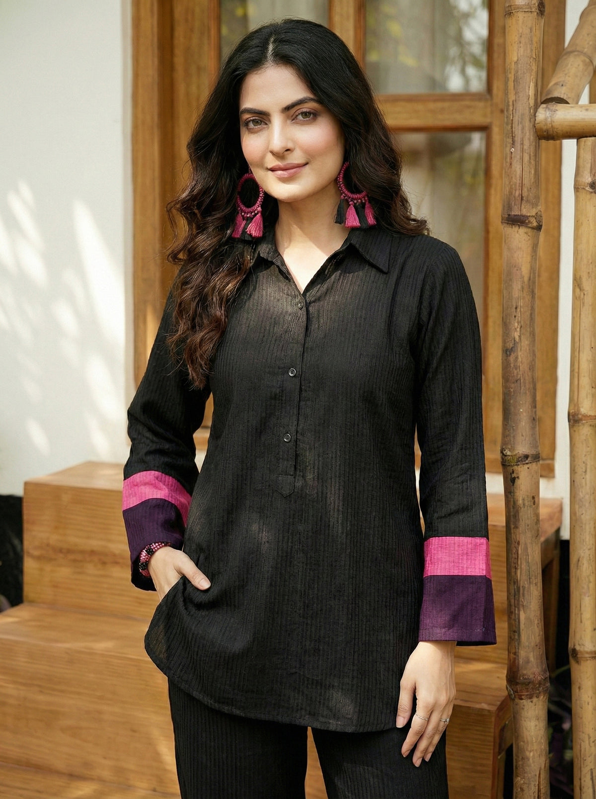 Black Cotton Blend Co-Ord Sets