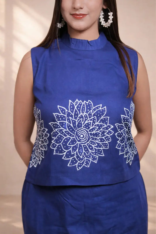 Navy Blue Printed Co-Ord Set for Women | Stylish Top & Pant Set Online