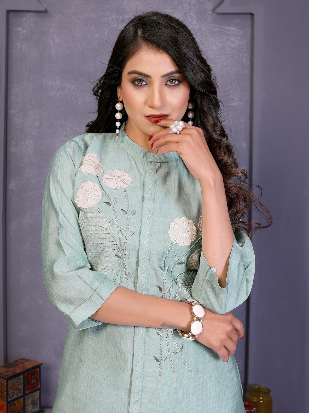 Grey Embroidered Vatican Silk Co-Ord Sets - Filiate