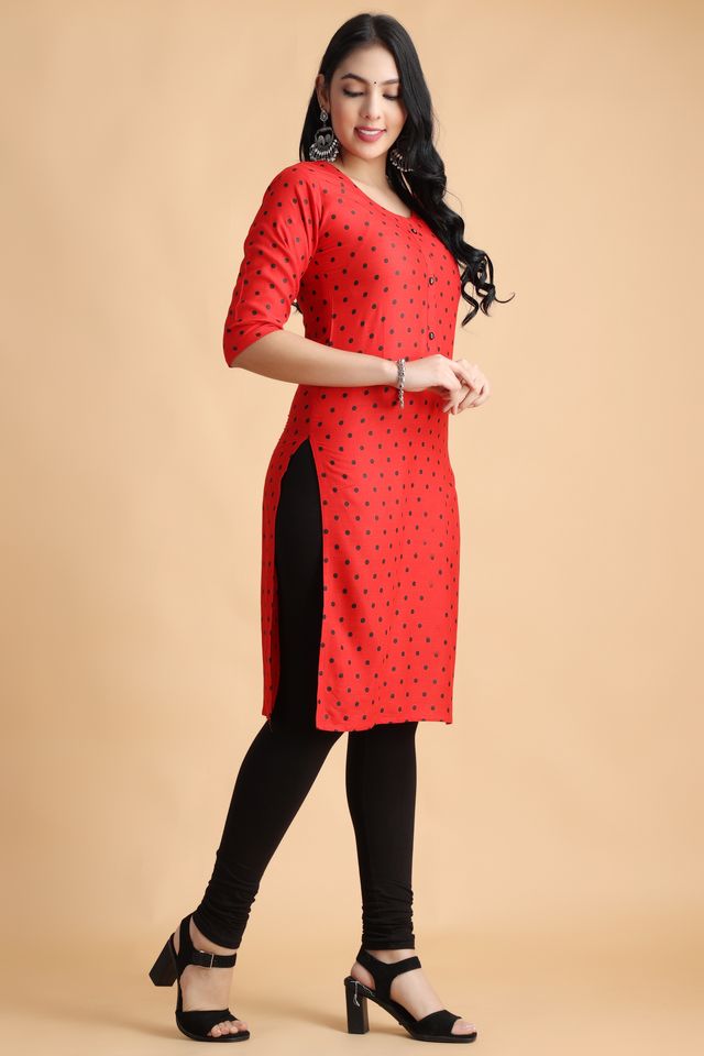 Filiate Red polka dots straight kurta