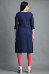 Filiate Women Embroidered Straight Kurta with Round Neck