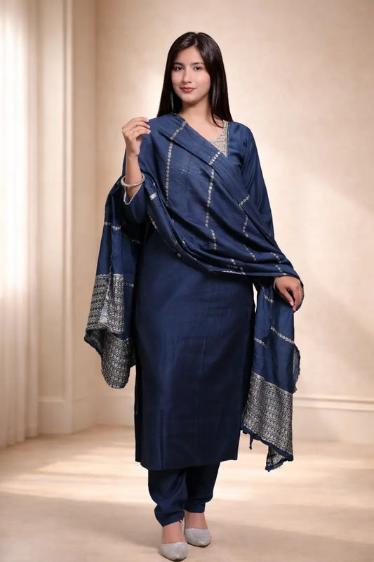 Navy Blue Kurta Set with Dupatta for Women | Elegant Ethnic & Festive Wear