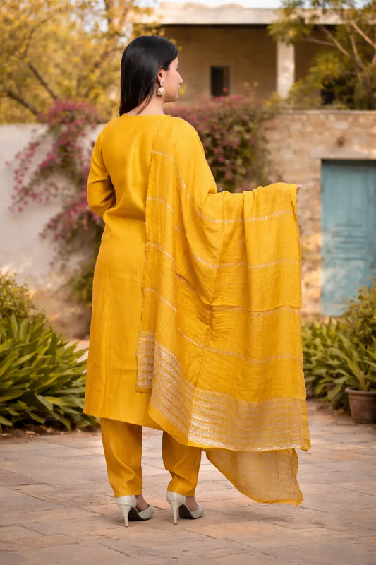 Mustard Yellow Kurta Set with Dupatta for Women | Festive & Ethnic Wear