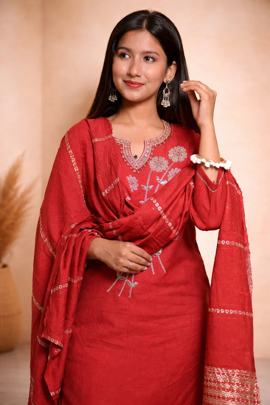 Red Kurta Set with Dupatta for Women | Festive & Traditional Ethnic Wear