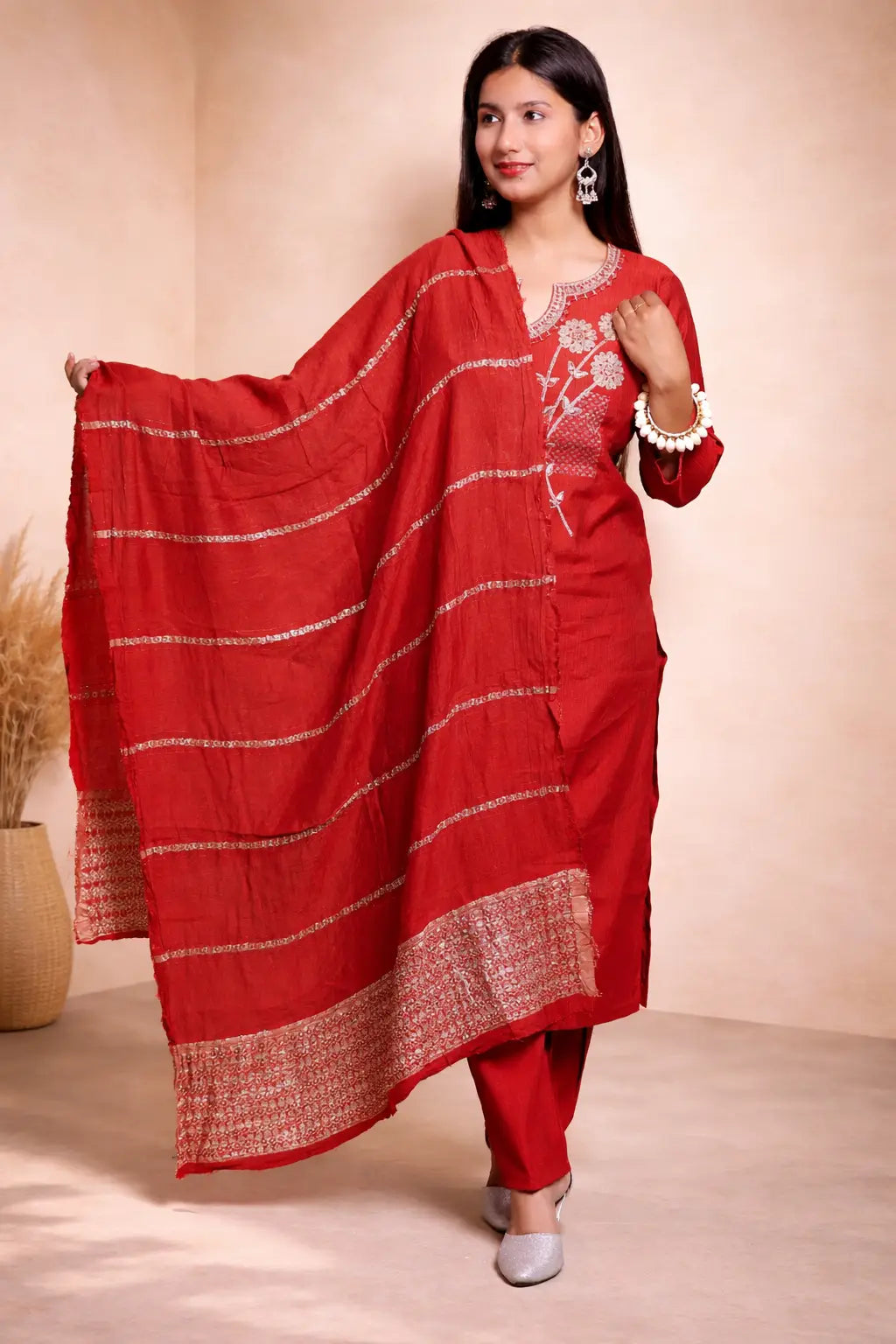 Red Kurta Set with Dupatta for Women | Festive & Traditional Ethnic Wear