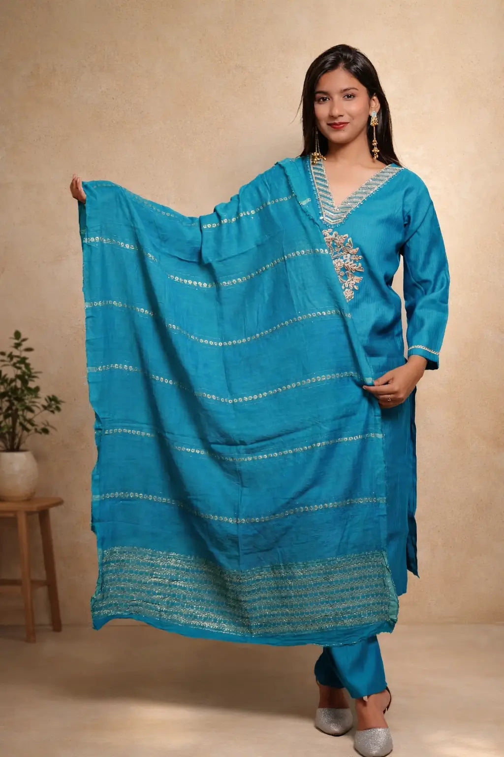 Teal Blue Kurta Set for Women with Dupatta | Elegant Ethnic Wear Online