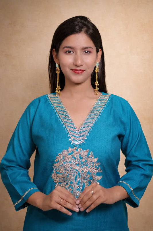 Teal Blue Kurta Set for Women with Dupatta | Elegant Ethnic Wear Online