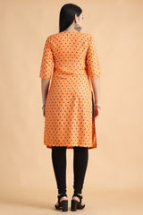 Filiate Orange polka dots straight kurta