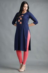 Filiate Women Embroidered Straight Kurta with Round Neck