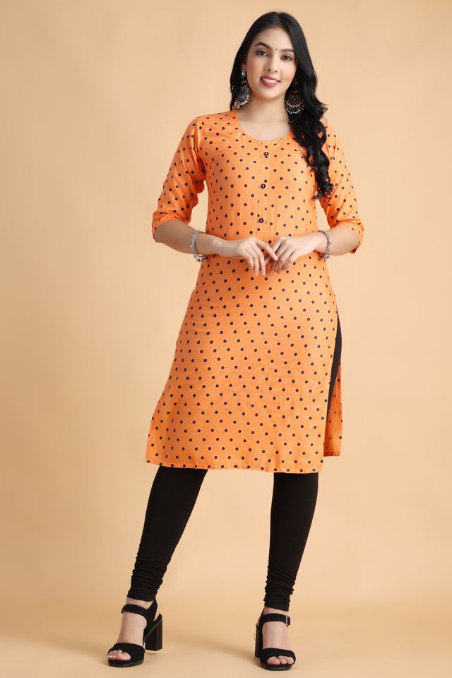 Filiate Orange polka dots straight kurta