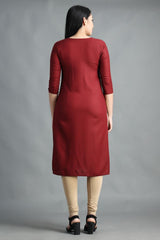 Filiate Women Embroidered Straight Kurta with Round Neck