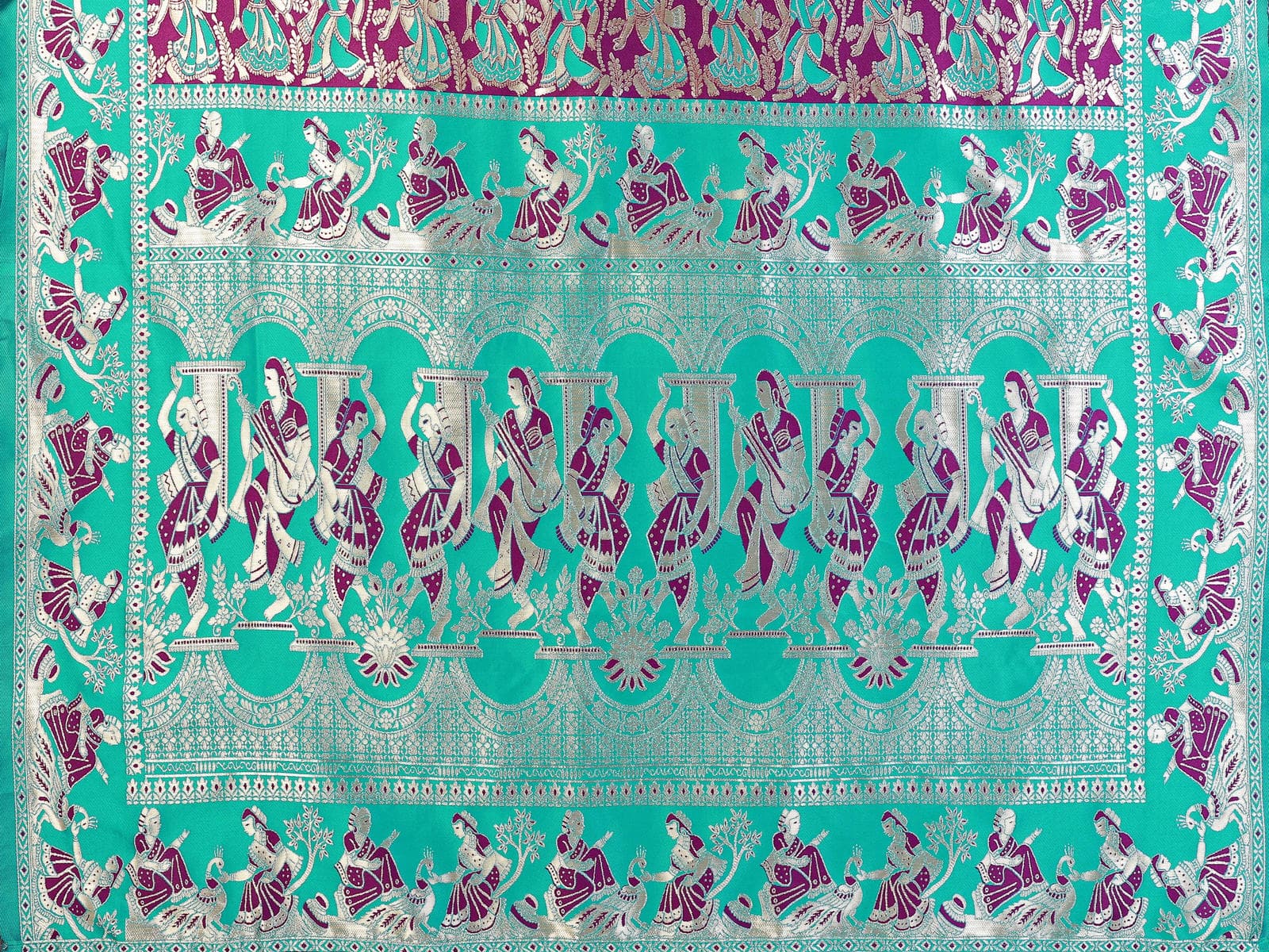 Plum & Teal Traditional Printed Saree with Rich Pallu Design – Elegant Festive & Wedding Wear - Filiate