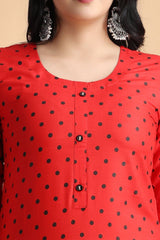 Filiate Red polka dots straight kurta