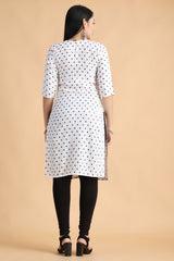 Filiate white polka dots straight kurta