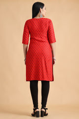 Filiate Red polka dots straight kurta