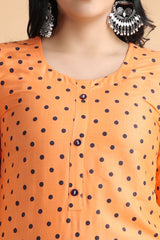 Filiate Orange polka dots straight kurta
