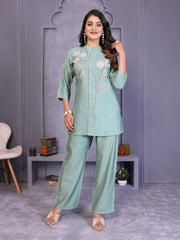 Grey Embroidered Vatican Silk Co-Ord Sets