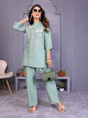 Grey Embroidered Vatican Silk Co-Ord Sets