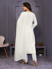 Off White Yoke Design Vatican Silk Straight Suit Set With Dupatta