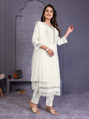 Off White Yoke Design Vatican Silk Straight Suit Set With Dupatta