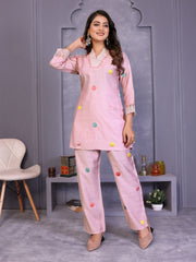 Light Pink Embroidered Vatican Silk Co-Ord Sets