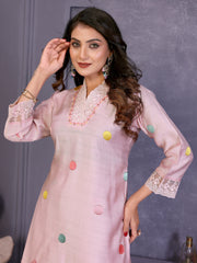 Light Pink Embroidered Vatican Silk Co-Ord Sets