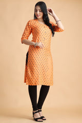 Filiate Orange polka dots straight kurta