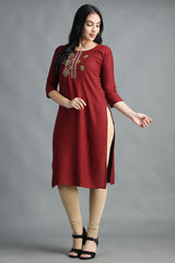 Filiate Women Embroidered Straight Kurta with Round Neck