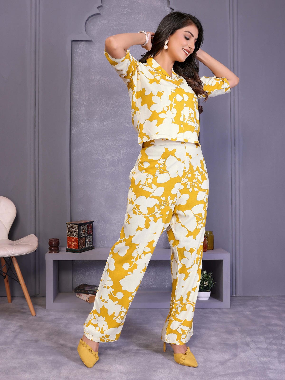 Yellow Printed Rayon Co-Ord Sets - Filiate