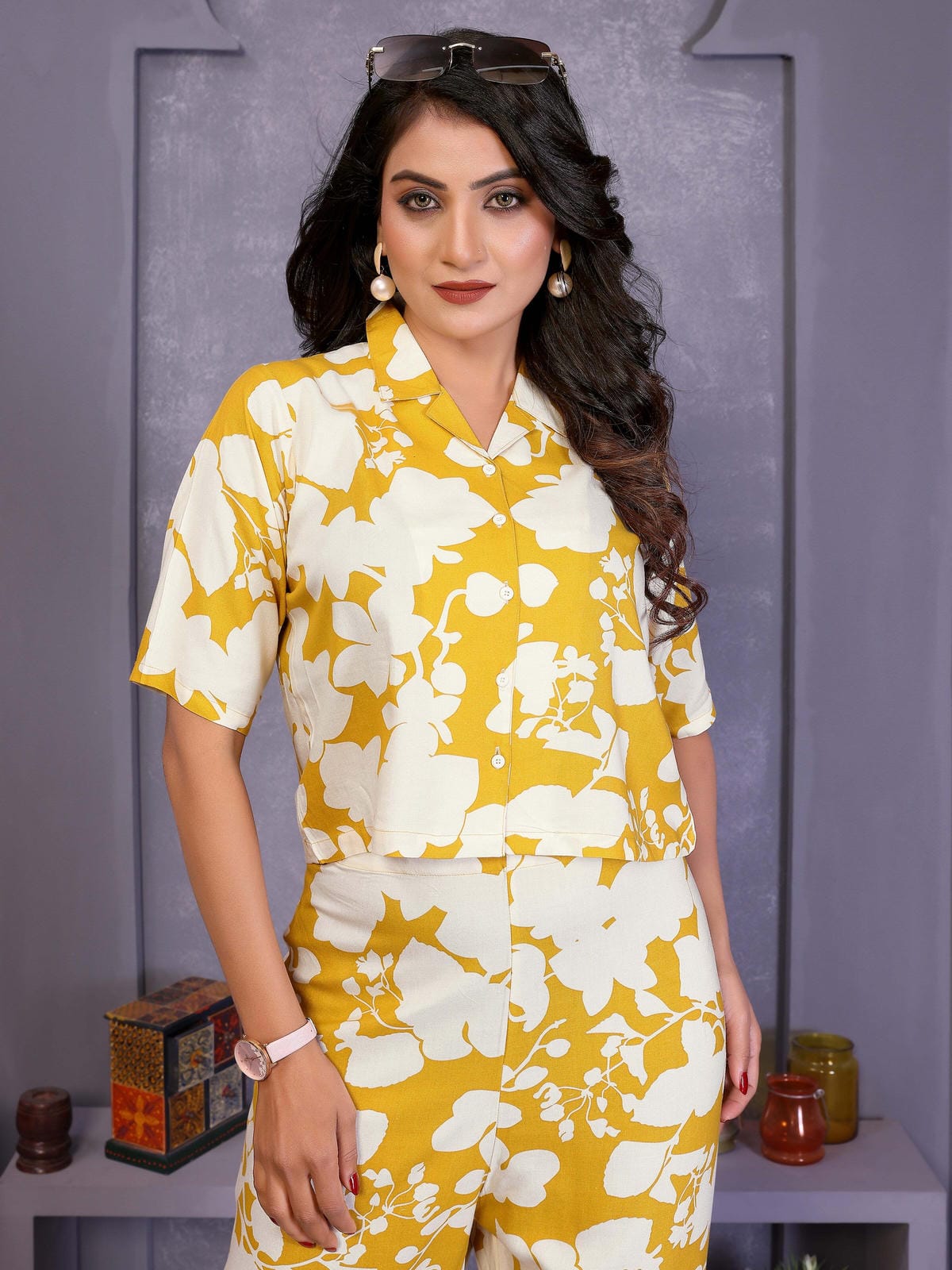 Yellow Printed Rayon Co-Ord Sets - Filiate