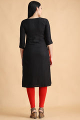 Filiate Women Embroidered Straight Kurta with Round Neck