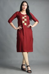 Filiate Women Embroidered Straight Kurta with Round Neck