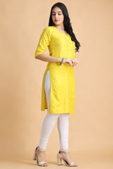 Filiate Yellow polka dots straight kurta