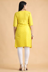Filiate Yellow polka dots straight kurta