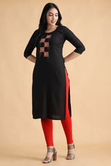 Filiate Women Embroidered Straight Kurta with Round Neck