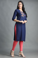 Filiate Women Embroidered Straight Kurta with Round Neck