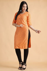 Filiate Orange polka dots straight kurta