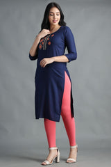 Filiate Women Embroidered Straight Kurta with Round Neck