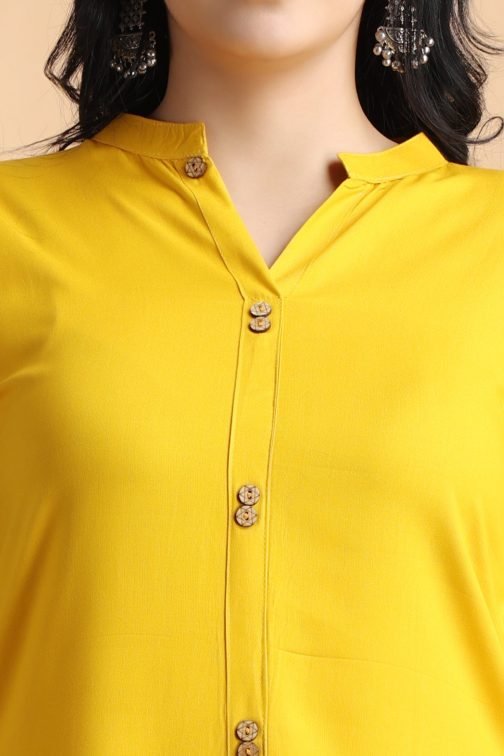 yellow solid A-line front slit Women cotton kurta