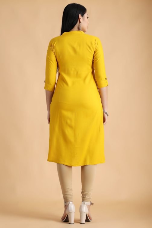 yellow solid A-line front slit Women cotton kurta